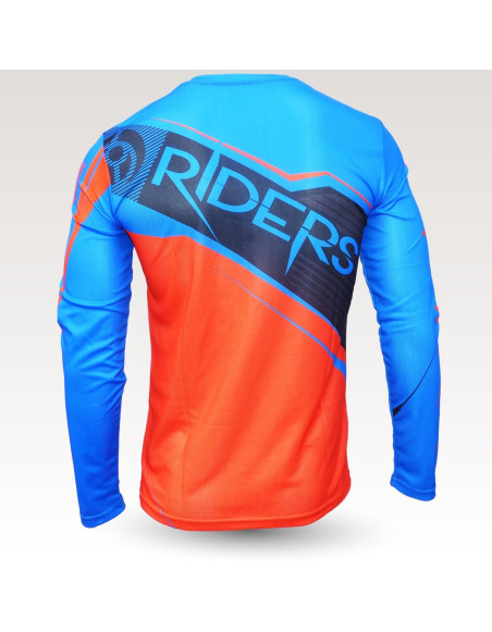 Maillot VTT bob ML, maillot VTT rando original à manches longues, maillot fibre technique, coupe fittee VTT, Black orange Blue