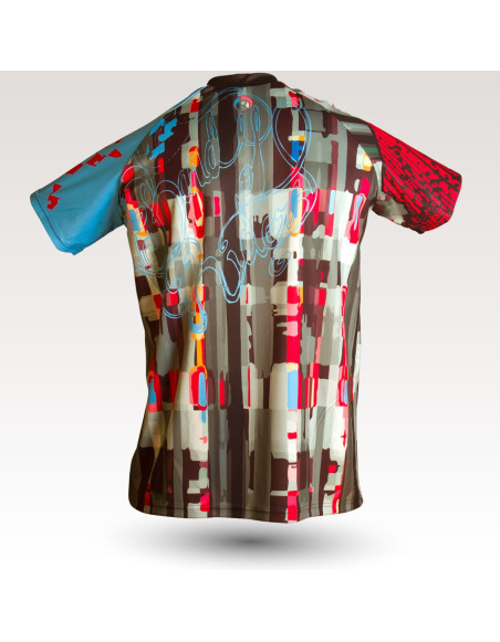 Maillot Psyché, maillot VTT rando original à manches courtes sublimé avec zip et poche, maillot fibre technique, coupe ultra confort VTT