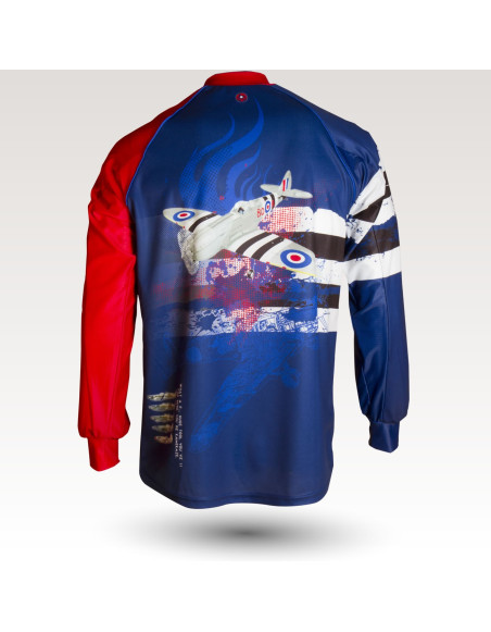 Maillot Spit Fire, maillot VTT enduro dh original à manches longues sublimé, maillot fibre technique bi-matière, coupe ample ultra confort adaptée au port des protections