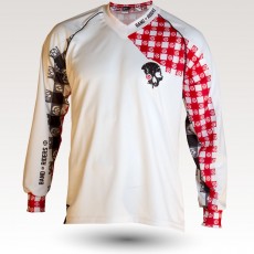 Maillot Racing pig, maillot VTT enduro dh original à manches longues sublimé, maillot fibre technique bi-matière, coupe ample ultra confort adaptée au port des protections