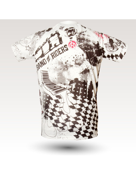Maillot Band, maillot VTT rando original à manches courtes sublimé avec zip et poche, maillot fibre technique, coupe ultra confort VTT