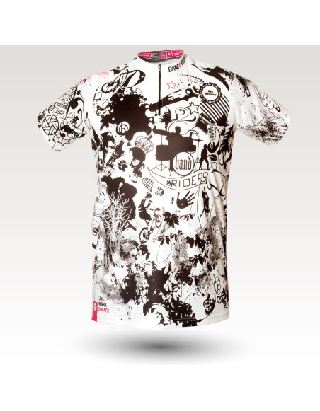 Maillot Band, maillot VTT rando original à manches courtes sublimé avec zip et poche, maillot fibre technique, coupe ultra confort VTT
