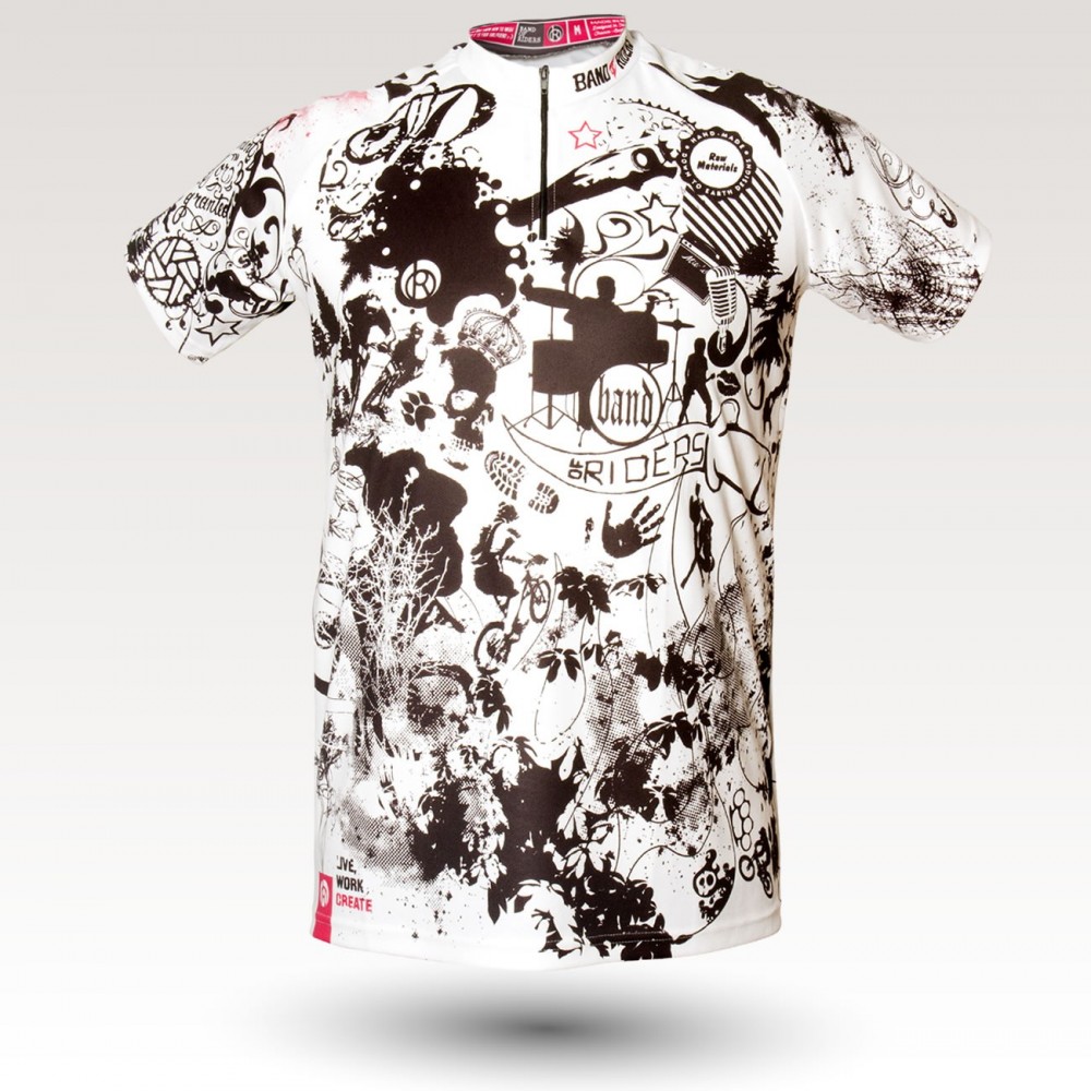 Maillot Band, maillot VTT rando original à manches courtes sublimé avec zip et poche, maillot fibre technique, coupe ultra confort VTT