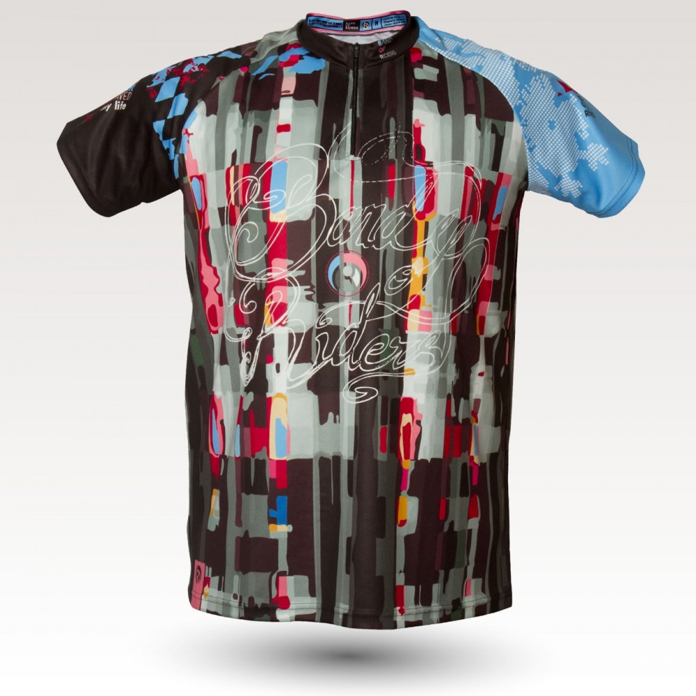Maillot Psyché, maillot VTT rando original à manches courtes sublimé avec zip et poche, maillot fibre technique, coupe ultra confort VTT
