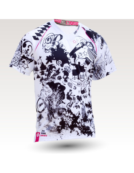 Maillot Band MC, maillot VTT enduro dh original à manches courtes sublimé, maillot fibre technique, coupe ample ultra confort adaptée au port des protections