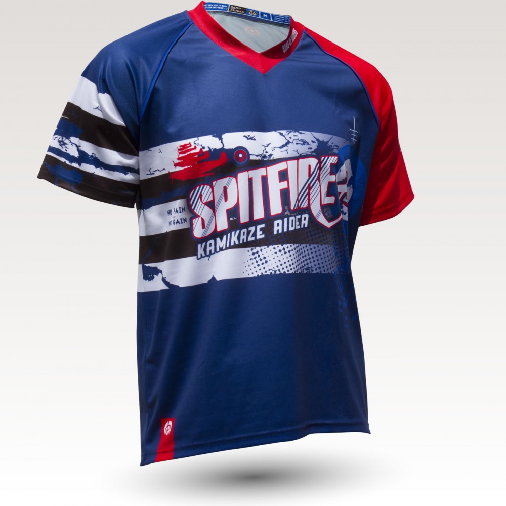 Maillot Spit fire MC, maillot VTT enduro dh original à manches courtes sublimé, maillot fibre technique, coupe ample ultra confort adaptée au port des protections