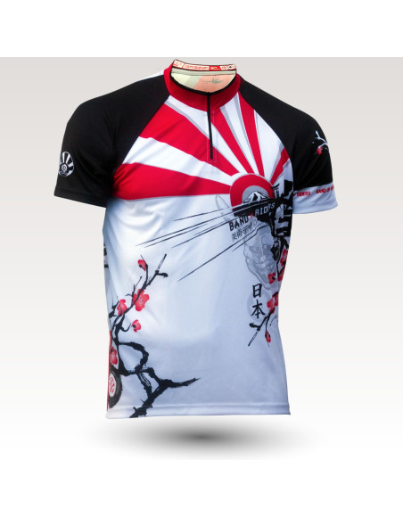 Maillot Japan, maillot VTT rando original à manches courtes sublimé avec zip et poche, maillot fibre technique, coupe ultra confort VTT