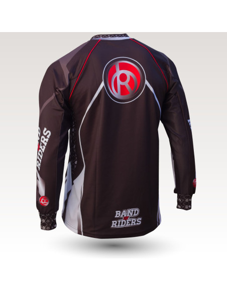 Maillot Dark side, maillot VTT enduro dh original à manches longues sublimé, maillot fibre technique bi-matière, coupe ample ultra confort adaptée au port des protections