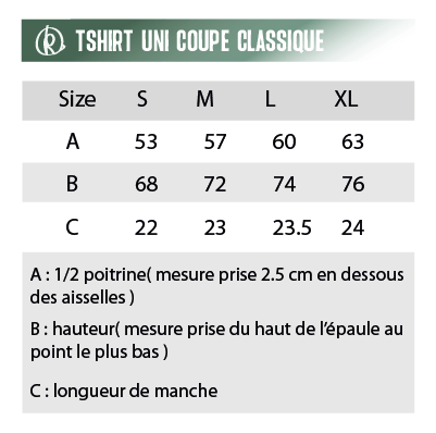Mesures t-shirt uni classique